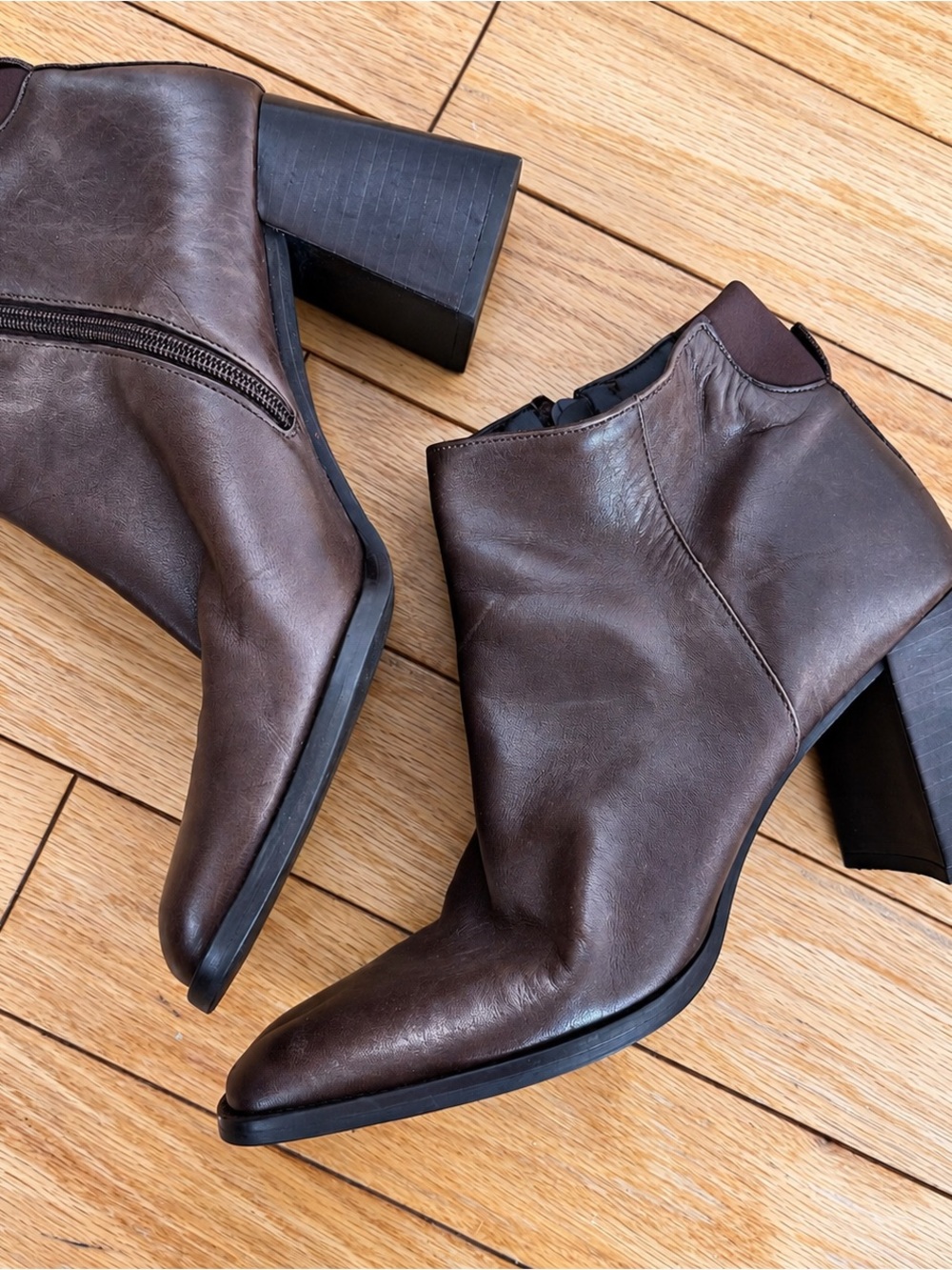 Nine West Dark Brown Leather Ankle Booties with Block Heel